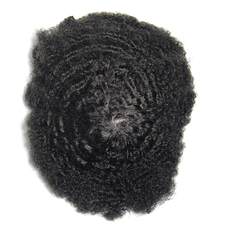 Custom fashion natural afro curl pu skin top toupees, 100% brazilian human hair toupee for men, afro men toupee for black men