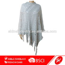 polyester hollow tassels weave long gray scarf