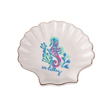 Handmade Ceramic Shell Round Trinket Tray for Jewelry Display