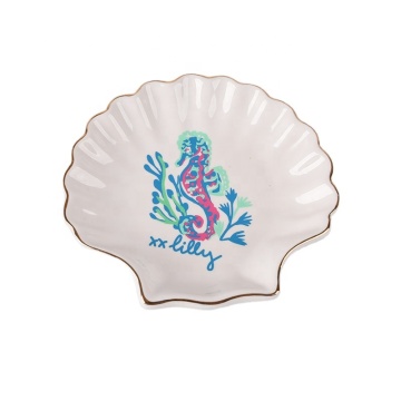 Handmade Ceramic Shell Round Trinket Tray for Jewelry Display