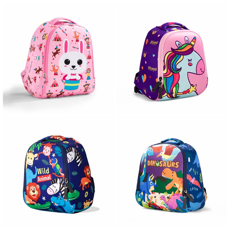 Ready to ship print animals boys neoprene schoolbag dinosaur cartoons unicorn backpack for kids