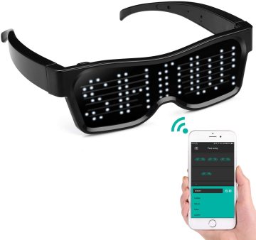 USB Rechargeable App-Controlled Bluetooth LED Glasses with Programmable Scrolling Text