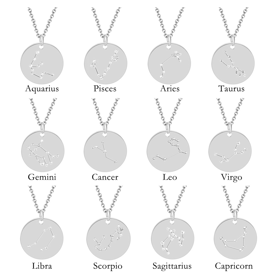 zodiac sign necklace stainless steel diamond crystal zodiac pendant necklaces zodiac signs