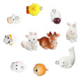 Cute Miniature Cartoon Animal Crafts Ornaments Kawaii Chicken Duck Sheep Fox Rabbit Dolphin Statues For Home Gardens Decor