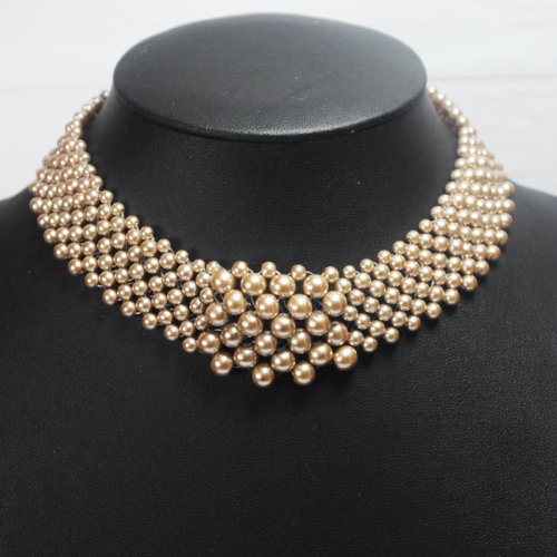 Faux Gold Pearl Collar Necklace