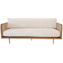 Wooden Frame Cane Rattan Back 3 Seater Event Lounge Sofa Rentals