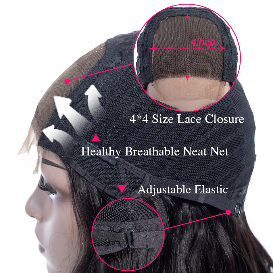 brazilian cuticle aligned body wave women 4x4 closure lace wig human hair closure wig