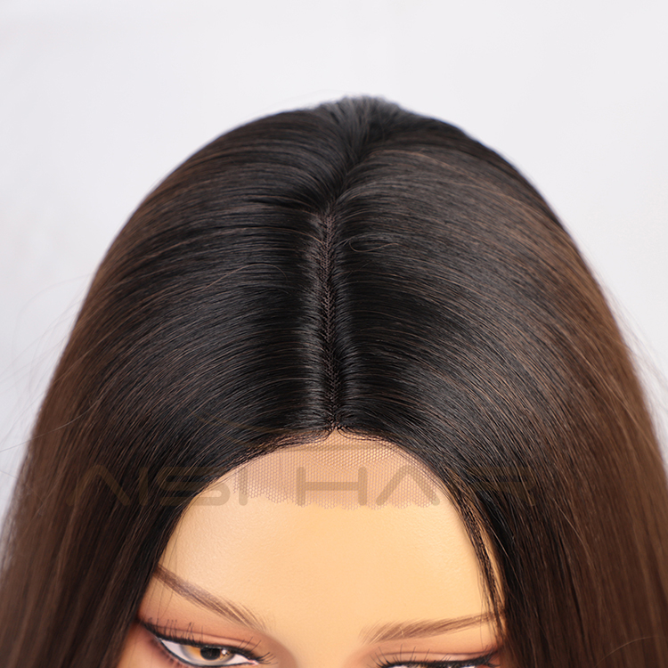 Aisi Hair Cheap High Quality Long Silky Straight Ombre Brown Dark Root Lace Wig Synthetic Hair Lace Front Wigs For Black Women