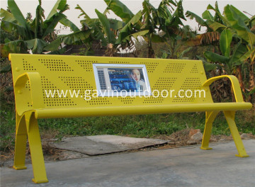 Metal public seating solar light outdoor advertising bench