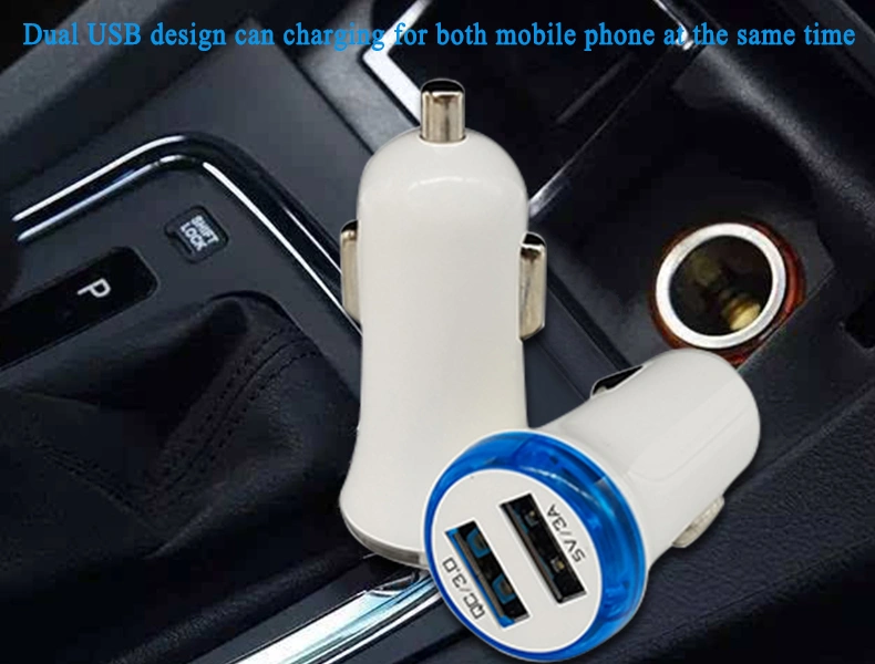 QC 3.0 Dual USB Car Charger with Bright Lamp Ring