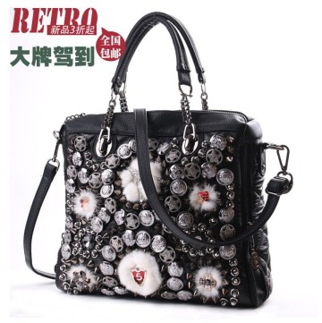 2015 Korea Fashion Button Diamond Retro Ladies Tote Handbag