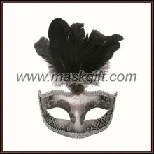 Charming Black & Silver Venetian Feather Mask