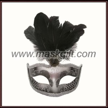 Charming Black & Silver Venetian Feather Mask