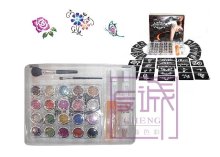 15 Colors Temporary Glitter Tattoo Kit With Brushes, Glue, Stencil