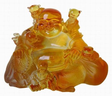 liuli crystal happiness buddha and five children