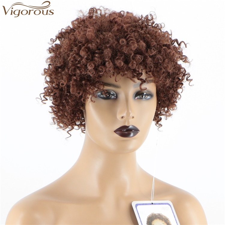 Vigorous Afro Dark Auburn Short Spiral Curly Wigs for Black Women Heat Resistant Synthetic Kinky Curly Hair Wig