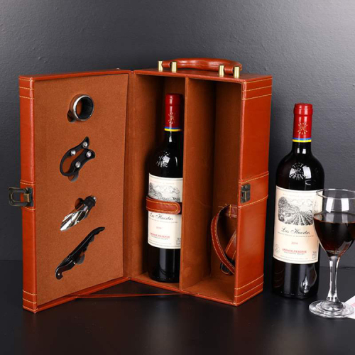 Caja de cuero personalizada doble paquete de vino