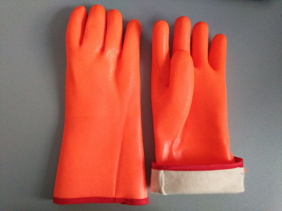 Invierno forrado con guantes recubiertos de PVC de 14 &quot;