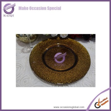 17736 wedding metallic peach puff skyblue flora glass charger plates