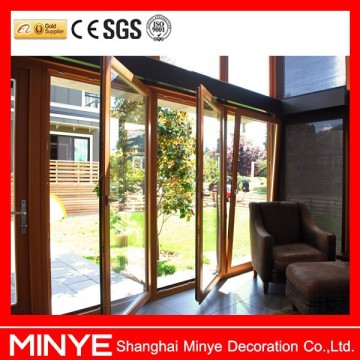 High grade aluminum wooden tilt turn door/double glazing glass door