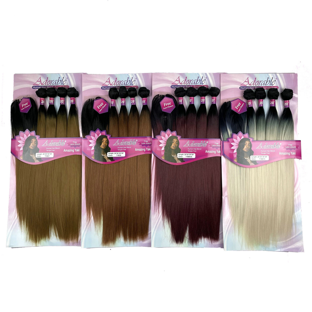 Yaki straight synthetic hair T color protein fiber hair weaving Amazing Yaki 4pcs 20" 22"and a closure in a pack