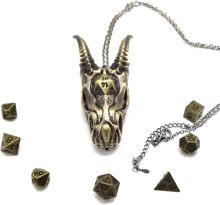 Dragon Head Necklace with Mini Dice Set, Tiny 7pcs Polyhedral DND Dice Set in Dragon Head Metal Cage Portable Keychain Necklace