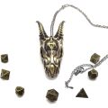 Dragon Head Necklace with Mini Dice Set, Tiny 7pcs Polyhedral DND Dice Set in Dragon Head Metal Cage Portable Keychain Necklace