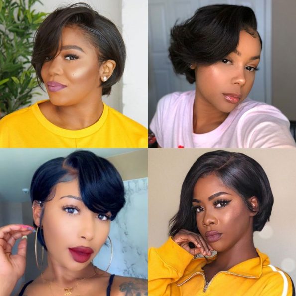 13x4 Lace Frontal Human Hair Wig 180% Density Wholesale Factory Price Natural Color Pixie Cut Short Straight Bob Wig For Women