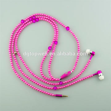 pink color popular bead headphone necklace bead headphone