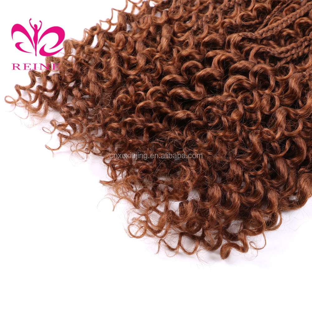 REINE New Styles Bohemian  Box Braids With Curls End Black Ombre Brown Synthetic Crochet Hair