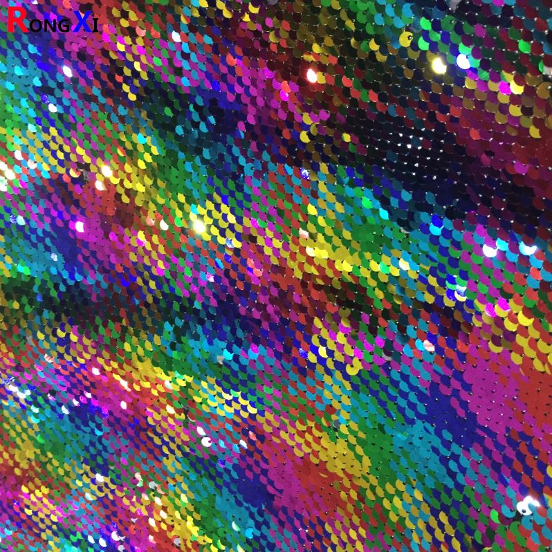 RXF0542  Rainbow Colorful red Sequin Embroidery Fabric