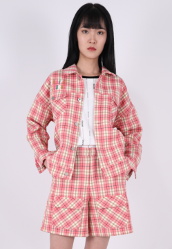 LADIES CROPPED CHECK JACKET