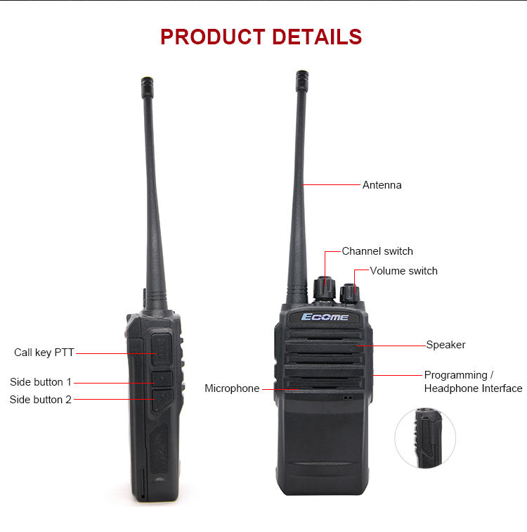 2021 New launch Ecome radios UHF 400-480MHz walkie talkie long range portable radio