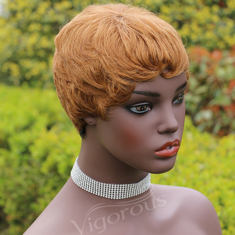 Vigorous Pixie Cut Real Full Machine Brazilian Human Hair For Woman Short Finger Wave Natural Fluffy Wigs