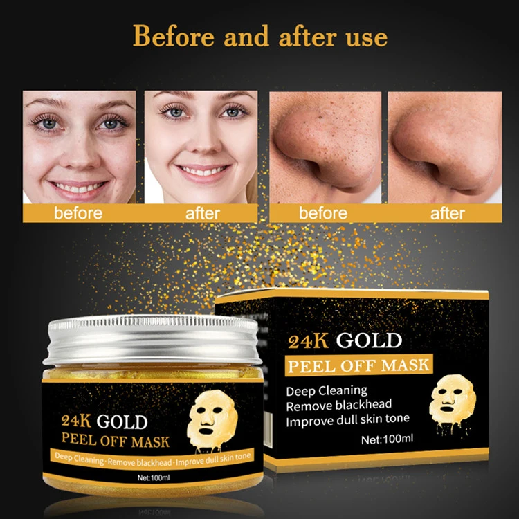 24K Gold Collagen Facial Anti Aging Shrink Pores Remove Acne Wrinkle Whitening Lifting Smooth Tear Peel off Face Skin Care Mask