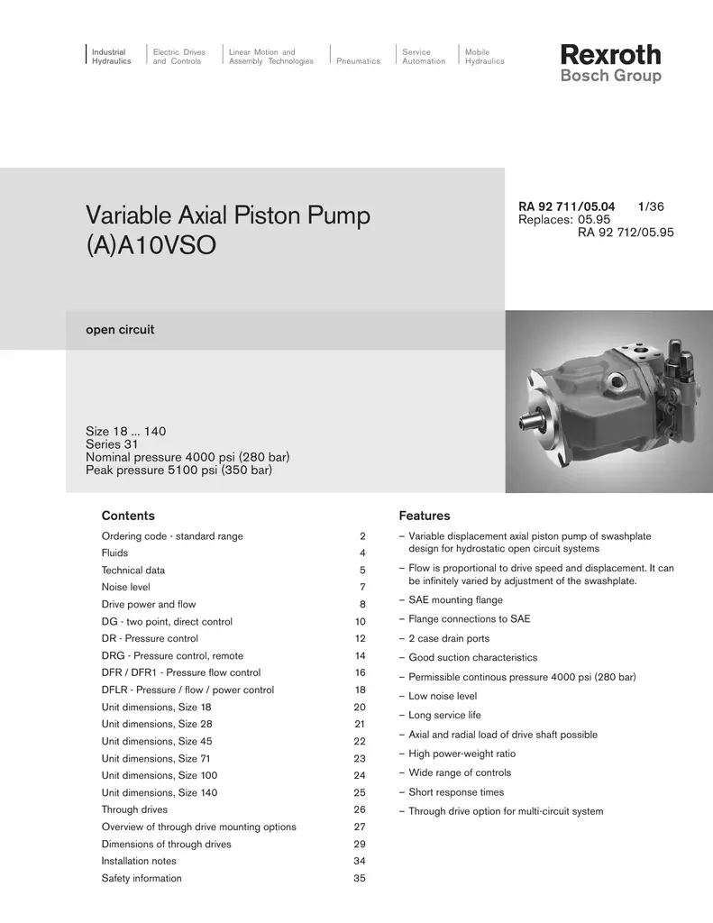 Rexroth high pressure hydraulic piston pumps A10VO28 A10VSO28EP variable plunger pump A10VO28ED71/31R-VSC2K01P