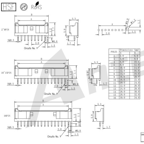 2.0mm Pitch 180° Wafer Connector With Post