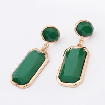 resin stone inlaid rectangular drop earrings elegant squares gold plating metal alloy fashion Earrings for women 3 colors