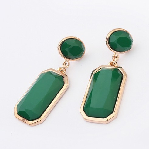 nhựa đá khảm hình chữ nhật thả Hoa tai thanh lịch hình vuông vàng mạ kim loại hợp kim thời trang Earrings cho phụ nữ 3 màu sắc