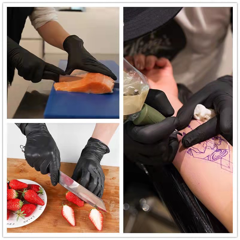 Black High Elastic Powder-free Safety Gloves Household Protection 100 pcs/box Nitrile Synthetic Gloves