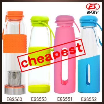 Wholesale BPA free promotional 500ml glass water bottle with silicone grip