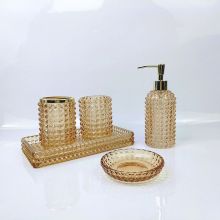 Bumpy Studded Transparent Glass Bathroom Set with Gold Trim