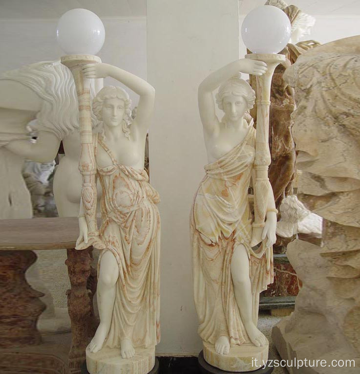 Statua della lampada della signora di marmo di colore misto
