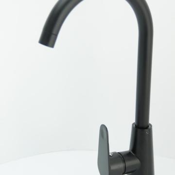 Single lever long spout deck mounted black kitchen faucet