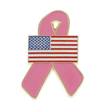 USA Flag Breast Cancer Awareness Ribbon Lapel Pin