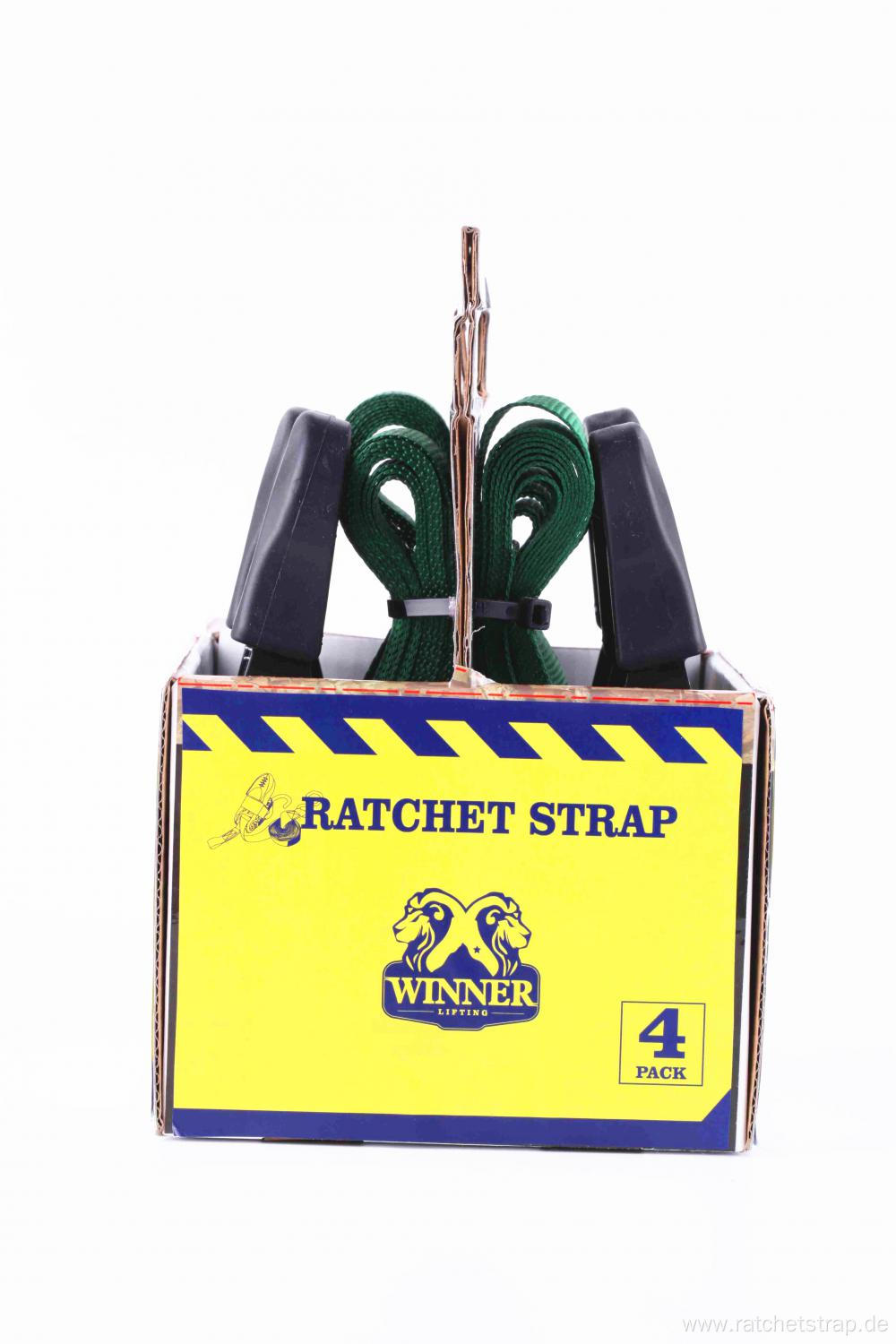 25mm Packaged Ratchet Buckle Lashing Strap with 4Pcs