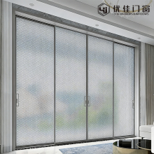 Slim Frame Four Panel Patterned Glass Sliding Door