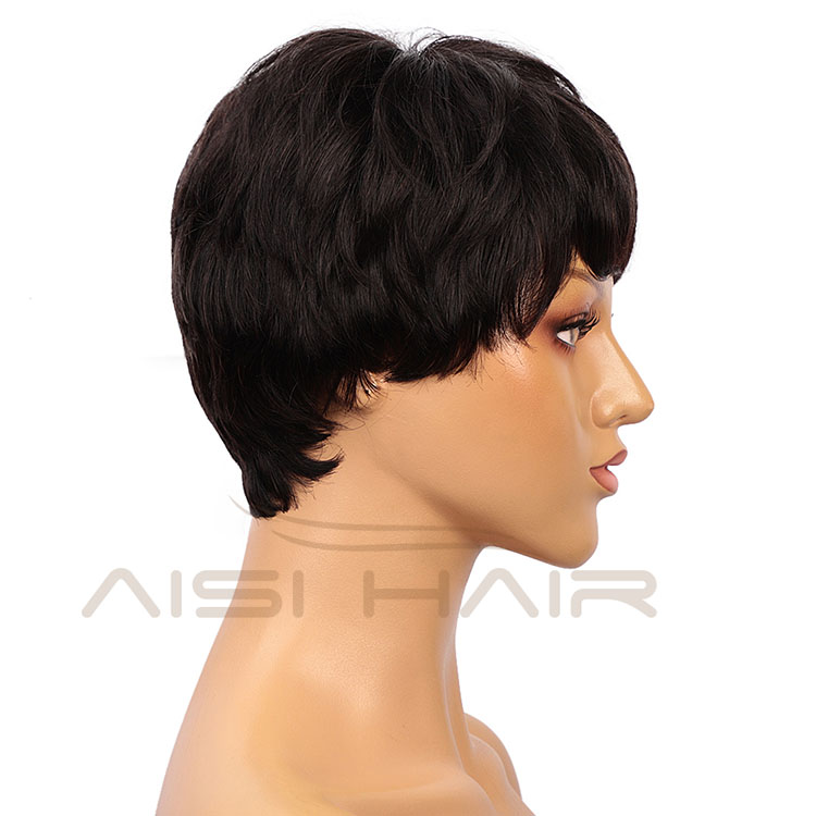 Aisi Hair Natural Looking Cheap Vendor Short Pixie Cut Regular Wave Black Brazilian Hair For Black Women Human Hair Wigs