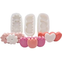 DIY Aromatherapy Plaster Soap Silicone Mold - 3 Cavity Flower Tulip Love Heart Candle Mold