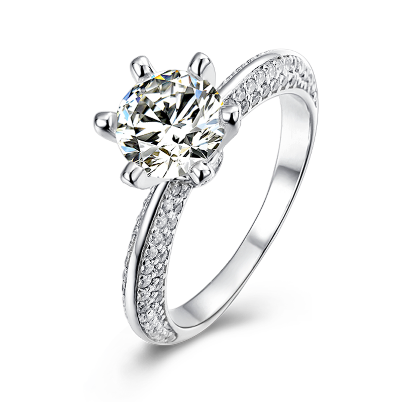 New Arrival S925 Silver Six-prongs Setting Large Moissanite Multiple Diamonds Wedding Engagement Women Gemstone Ring